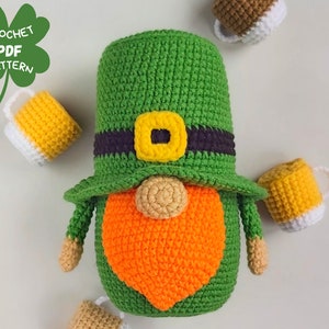 Crochet patterns Beer Leprechaun gnome, St Patricks day crochet gnomes amigurumi patterns, Fathers day crochet gift pattern image 4