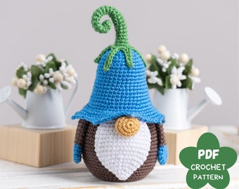 Crochet patterns Gnome campanula flower, Easter decor crochet pattern, Crochet flower gnome pattern, Mother's day gnome amigurumi pattern