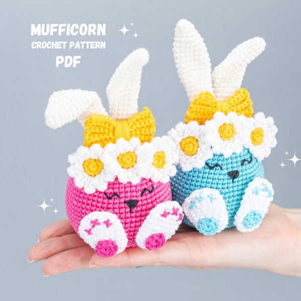 Crochet patterns Easter bunny, Crochet bunny amigurumi pattern, Easter amigurumi bunny pattern with crochet flower, Crochet animals