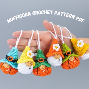 Crochet patterns bundle Halloween amigurumi gnome keychains, Crochet pumpkin keychain gnome pattern, Halloween crochet pattern