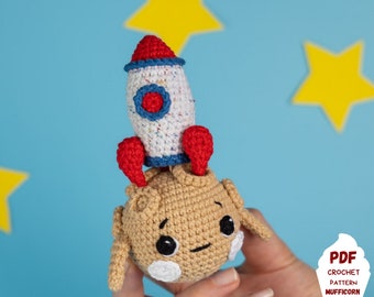 Crochet pattern BUNDLE: Rocket and Moon toys for kid pretend play, Crochet pattern amigurumi spaceship, Crochet space birthday decor