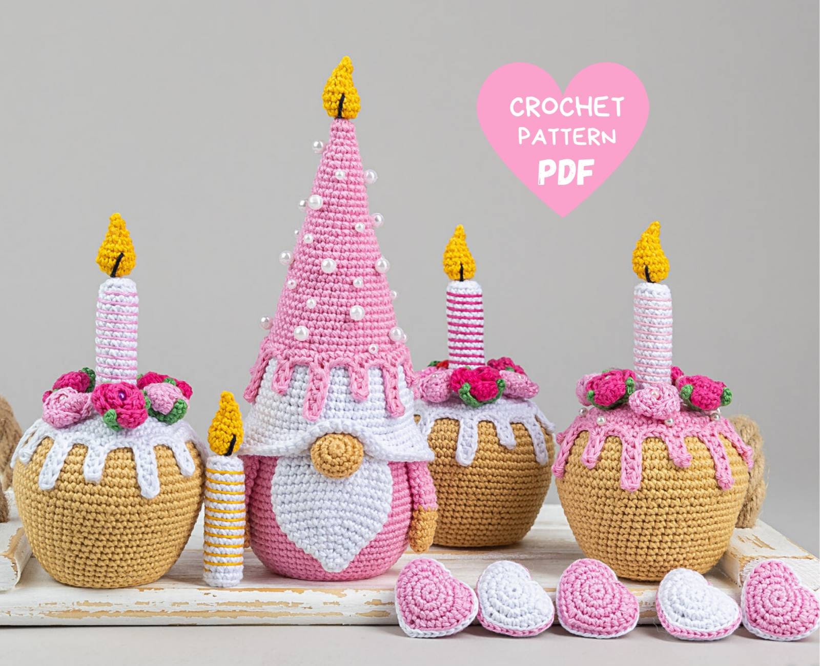 36 Crochet Birthday Gifts with Angels, Gnomes, Bouquets, and Keychains 18 Crochet patterns Birthday gnome and cupcake