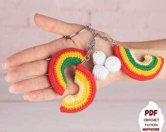 Crochet keychain pattern with rainbows, Crochet keyring pattern for summer, Amigurumi keychain pattern, Raibow decorations pdf diy