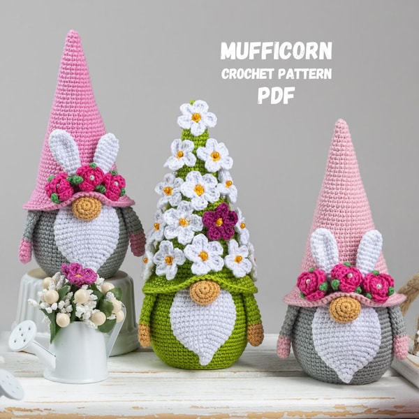 Crochet patterns bundle Easter bunny gnome & crochet Flower gnome pattern, Crochet bunny amigurumi pattern, Crochet Easter gnome pattern