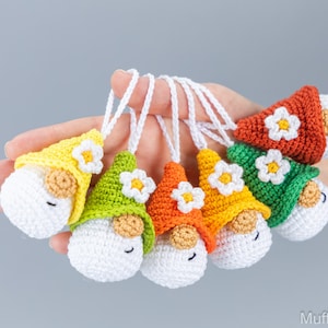 Crochet patterns amigurumi keychain gnome with crochet flower, Crochet keychain amigurumi pattern, Easter crochet pattern image 2