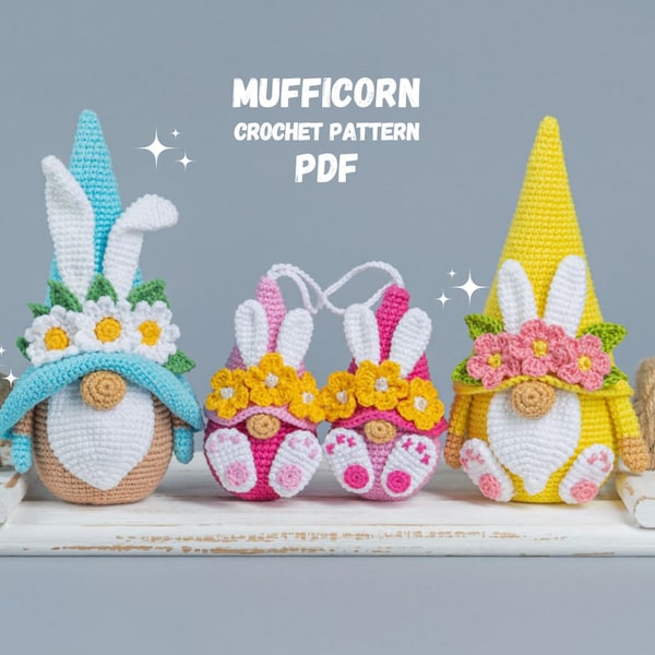 Lot de modèles de motifs au crochet de Pâques, Porte-clés lapin de Pâques avec des nains au crochet, Modèle amigurumi de nains au crochet et Décoration de Pâques au crochet