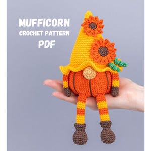Crochet pattern Pumpkin Gnome with flowers, Mufficorn Halloween Amigurumi Pattern (PDF)