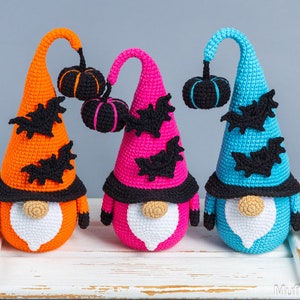 Crochet patterns Halloween gnome with bat and pumpkin, Halloween crochet gnome pattern, Crochet pumpkin pattern, Crochet bat pattern image 8