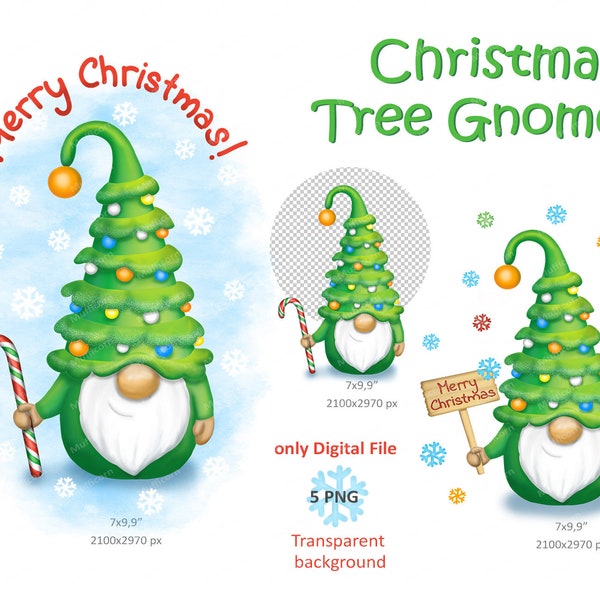 Christmas tree gnome PNG , Gnome clipart, Christmas gnome PNG, Holiday printable decor, Christmas PNG design for mugs and T-shirts