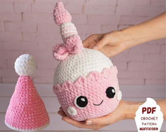 Cupcake crochet pattern for birthday girl, Large cupcake amigurumi pattern, Kawaii crochet plush pattern, Amigurumi food pattern pdf