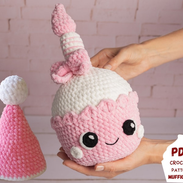 Modèle de crochet de petit gâteau pour la fille d'anniversaire, grand modèle d'amigurumi de petit gâteau, modèle de peluche de crochet de Kawaii, modèle de nourriture d'Amigurumi pdf