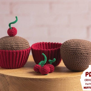 Cherry crochet cupcake pattern, Amigurumi food pattern, Crochet play food, Crochet food pattern