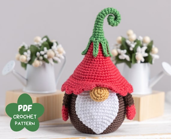 Crochet patterns Flower Gnome Petunia, Mother's day crochet pattern, Crochet Birthday gnome amigurumi pattern, Crochet gnome decoration