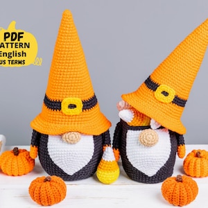 Halloween crochet patterns gnome pumpkin, Halloween Gnome candy bowl and crochet pumpkin pot puttern, Crochet Halloween candy gnome pattern