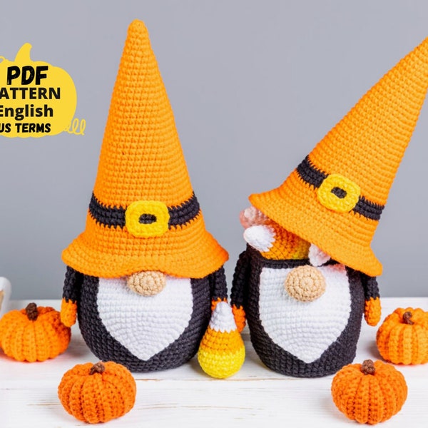 Motifs gnome citrouille d'Halloween au crochet, bol de bonbons gnome d'Halloween et pot de pot citrouille au crochet, motif gnome bonbons d'Halloween au crochet