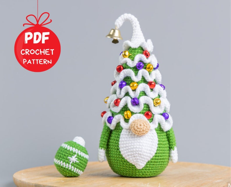 Crochet patterns Christmas tree gnome with Christmas ornements, Christmas amigurumi gnome pattern, Christmas crochet gnome pattern image 9