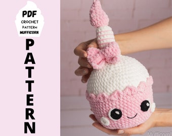 Crochet pattern amigurumi cupcake, Birthday crochet cupcake pattern, Kawaii amigurumi plush pattern, Crochet birthday cake for girl