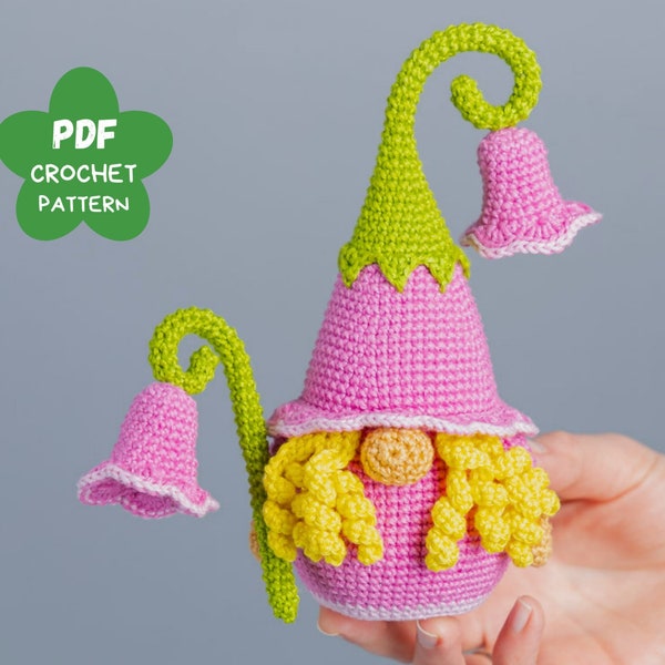 Mothers day gnome crochet pattern, Crochet Flower Gnome pattern, Birthday crochet gnome amigurumi pattern, Garden gnome crochet pattern