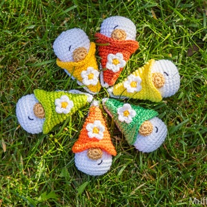 Crochet patterns amigurumi keychain gnome with crochet flower, Crochet keychain amigurumi pattern, Easter crochet pattern image 3