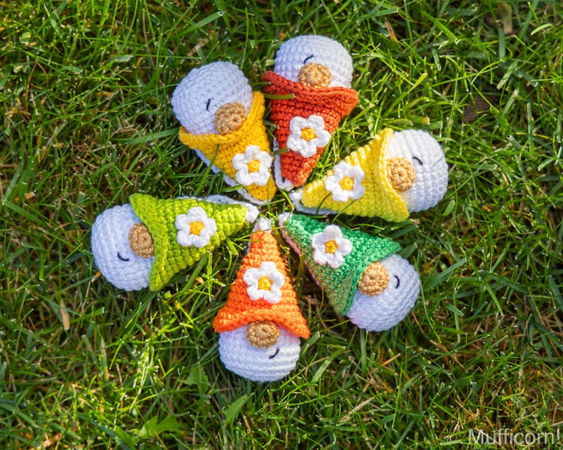 Crochet patterns amigurumi keychain gnome with crochet flower, Crochet keychain amigurumi pattern, Easter crochet pattern image 3