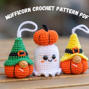 Halloween Crochet keychain patterns, Halloween amigurumi pattern, Crochet pumpkin keychain gnome pattern, Halloween crochet pattern