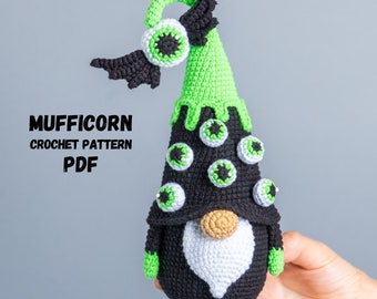 Crochet pattern Halloween gnome with eyes, Creepy cute Halloween Gnome crochet pattern, Halloween crochet monster pattern, Crochet decor
