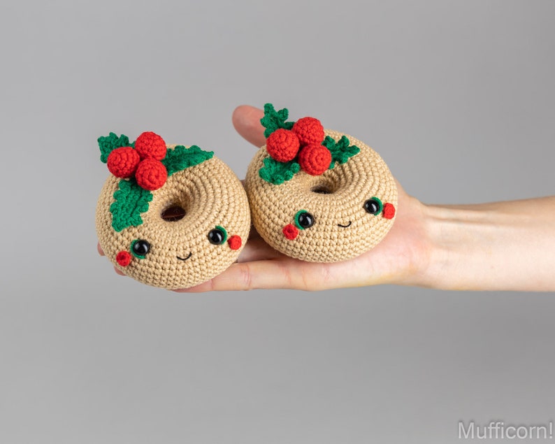 Crochet pattern Christmas donut, Christmas amigurumi food pattern, Crochet Christmas ornaments pattern, Crochet food pattern, Crochet decor image 5