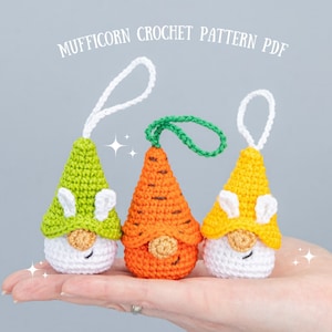 Crochet patterns Easter bunny gnomes, Crochet bunny amigurumi pattern, Easter amigurumi bunny pattern with crochet flowers, Crochet keychain