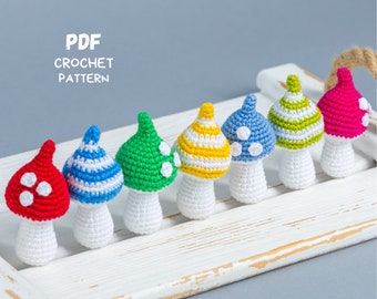 Crochet patterns Mushrooms, Crochet Mushroom garland pattern, Crochet Halloween ornaments pattern, Christmas ornaments, Crochet food pattern