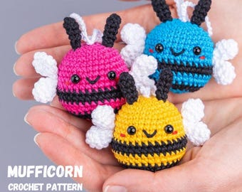 Crochet Bee amigurumi pattern, Amigurumi pattern bee keychain, Crochet bumble bee car hanger pattern, Crochet animals pattern, Bee decor