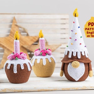 Crochet patterns Birthday gnome cupcake, Crochet gnome amigurumi pattern, Easter crochet food pattern, Crochet holiday gnome gift pattern