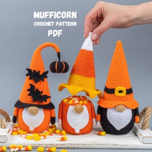 Crochet patterns Halloween gnome bundle with bat and pumpkin, Halloween crochet gnome pattern, Crochet pumpkin pattern, Crochet bat pattern