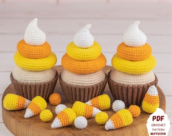 Modèles au crochet cupcake et bonbons, Modèle de nourriture au crochet pour la décoration de Thanksgiving, Modèle de cupcake au crochet, Modèle de nourriture de jeu au crochet