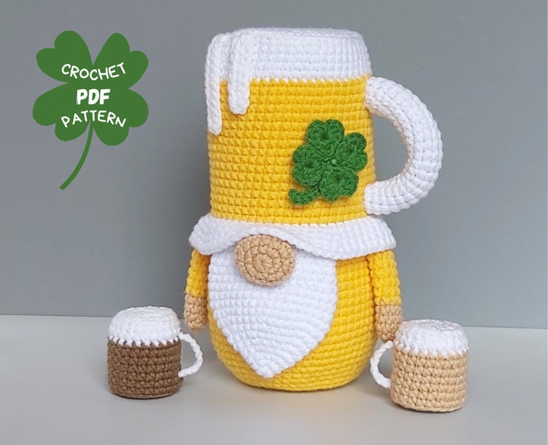 Crochet patterns Beer Leprechaun gnome, St Patricks day crochet gnomes amigurumi patterns, Fathers day crochet gift pattern image 6