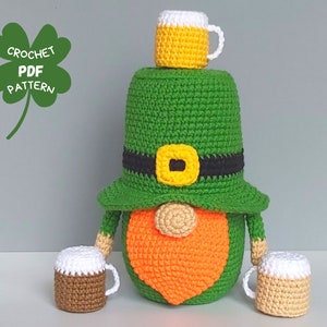 Crochet patterns Beer Leprechaun gnome, St Patricks day crochet gnomes amigurumi patterns, Fathers day crochet gift pattern image 9