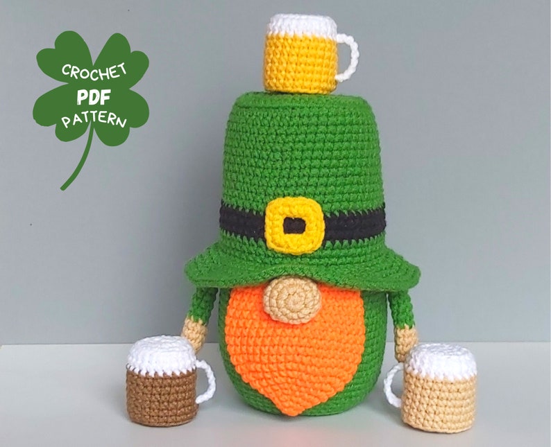 Crochet patterns Beer Leprechaun gnome, St Patricks day crochet gnomes amigurumi patterns, Fathers day crochet gift pattern image 9