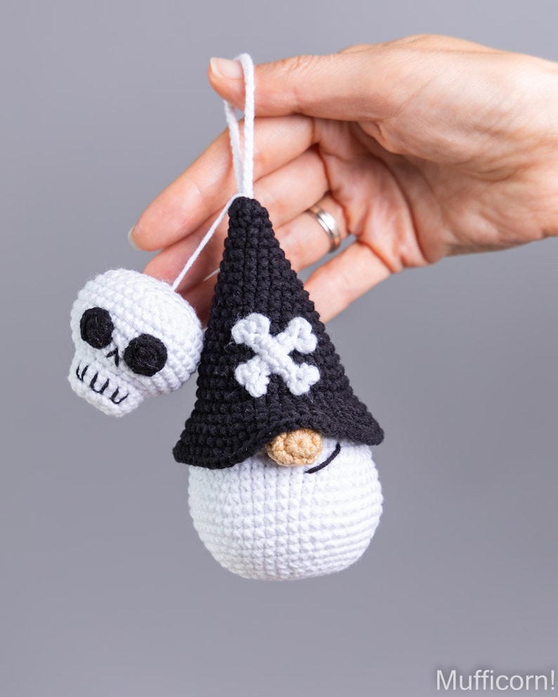 Halloween crochet keychain patterns bundle, Crochet pumpkin gnome, Crochet skull pattern, Crochet witch gnome, Crochet Halloween decor image 6