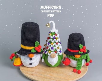 Christmas crochet patterns bundle Snowman gnomes and Christmas tree gnome, Christmascrochet ornaments pattern, Crochet gnomes patterns