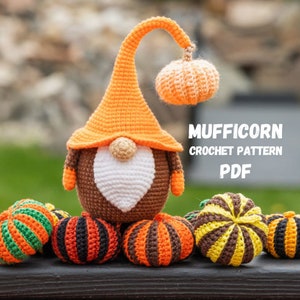 Crochet patterns bundle amigurumi gnome with pumpkins, Crochet gnome and crochet pumpkin ornaments, Halloween crochet pattern