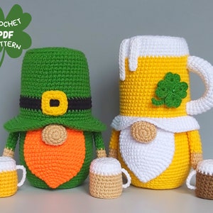 Crochet patterns Beer Leprechaun gnome, St Patricks day crochet gnomes amigurumi patterns, Fathers day crochet gift pattern