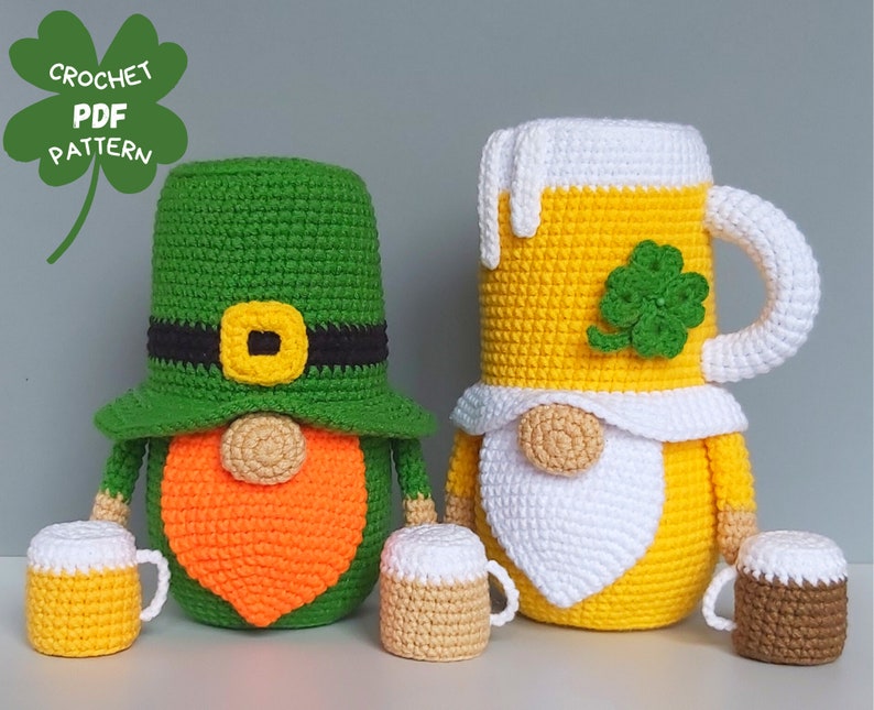 Crochet patterns Beer Leprechaun gnome, St Patricks day crochet gnomes amigurumi patterns, Fathers day crochet gift pattern image 1