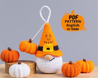 Crochet Halloween keychain pattern, Crochet pumpkin pattern, Halloween gnome crochet pattern, Halloween amigurumi crochet pattern