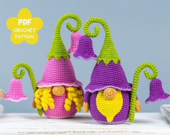 Crochet patterns Flower Gnomes, Crochet flower pattern, Mothers day Gnome amigurumi pattern, Garden gnome crochet pattern, Gnome ornaments