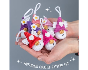 Crochet patterns Easter amigurumi keychain gnome with crochet flower and heart, Crochet keychain amigurumi pattern, Easter crochet pattern