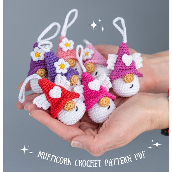 Crochet patterns Easter amigurumi keychain gnome with crochet flower and heart, Crochet keychain amigurumi pattern, Easter crochet pattern