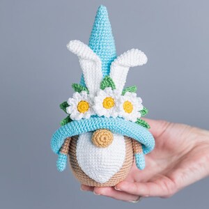 Crochet patterns Easter bunny with crochet flowers, Crochet bunny amigurumi pattern, Crochet Easter gnomes patterns, Crochet Easter gift image 4