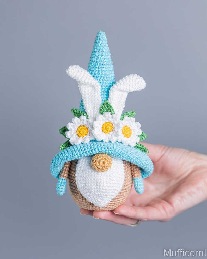 Crochet patterns Easter bunny with crochet flowers, Crochet bunny amigurumi pattern, Crochet Easter gnomes patterns, Crochet Easter gift image 4