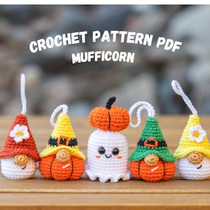Crochet patterns bundle: Halloween Crochet keychain patterns, Halloween ornaments amigurumi pattern, Crochet pumpkin keychain gnome pattern
