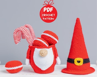 Christmas crochet patterns Santa gnome bowl with crochet food, Christmas gnome amigurumi pattern, Crochet Christmas ornaments, Holiday gnome