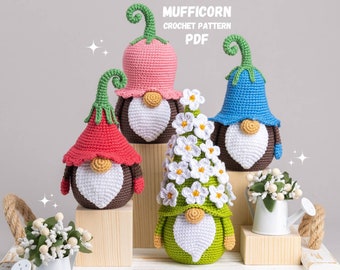 Crochet patterns by Mufficorn  Flower gnomes, Crochet Easter gnomes pattern, Mother's day gnomes amigurumi pattern, Easter crochet pattern